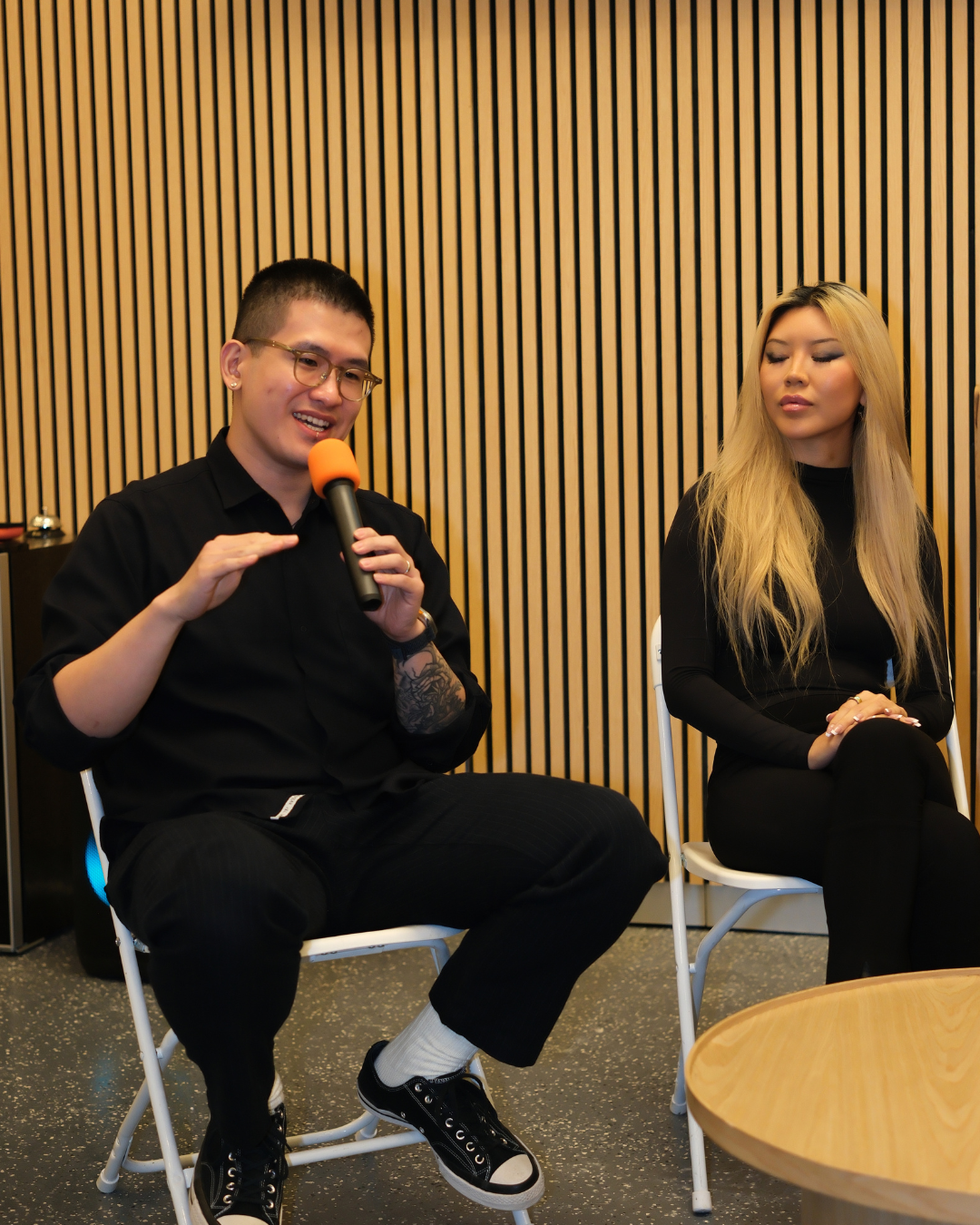Two panelists in conversation at AYA Salon Series 2025: Across the Lines – Art in Conversation