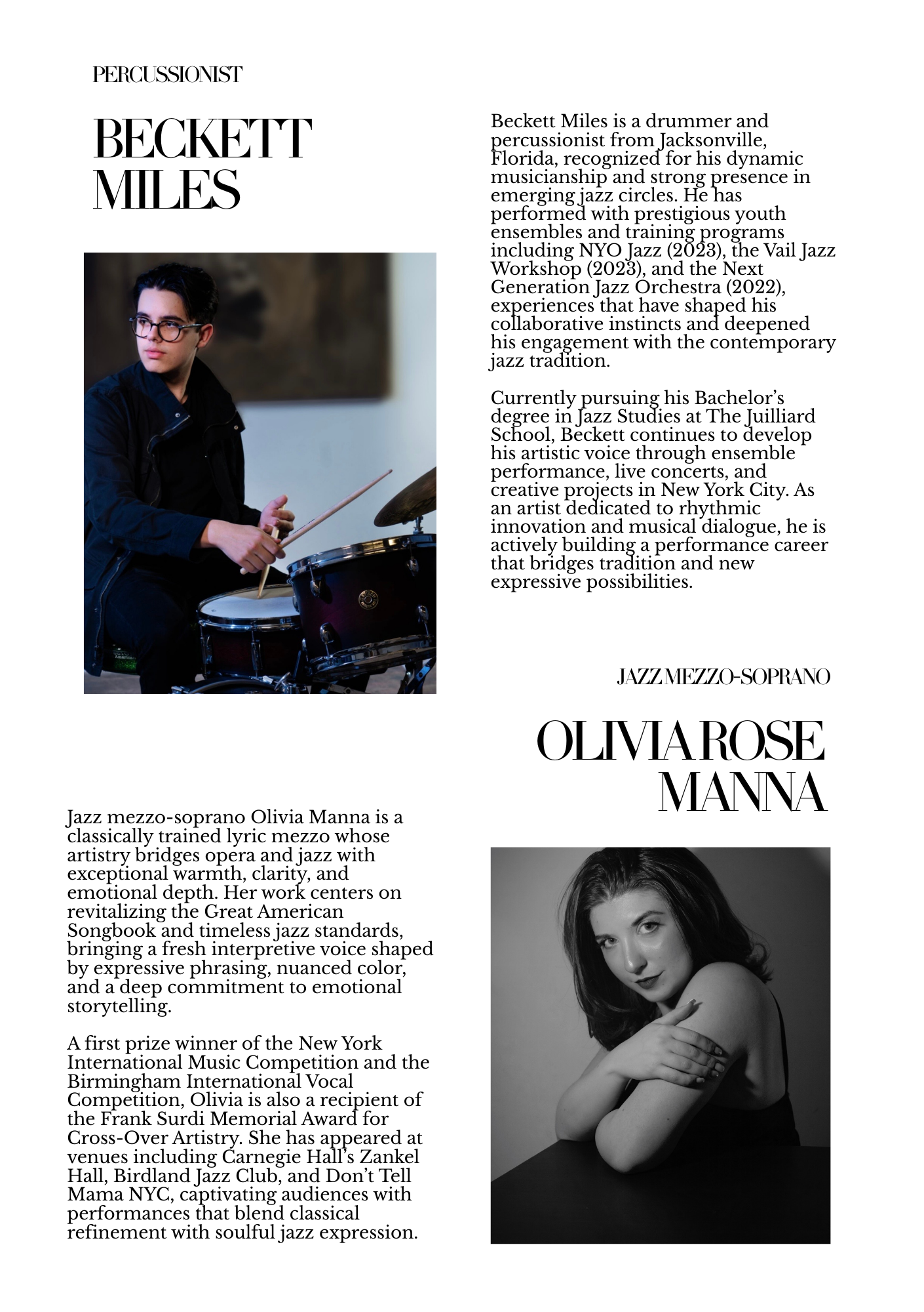 From Classical to Jazz concert program: Beckett Miles and Olivia Rose Manna