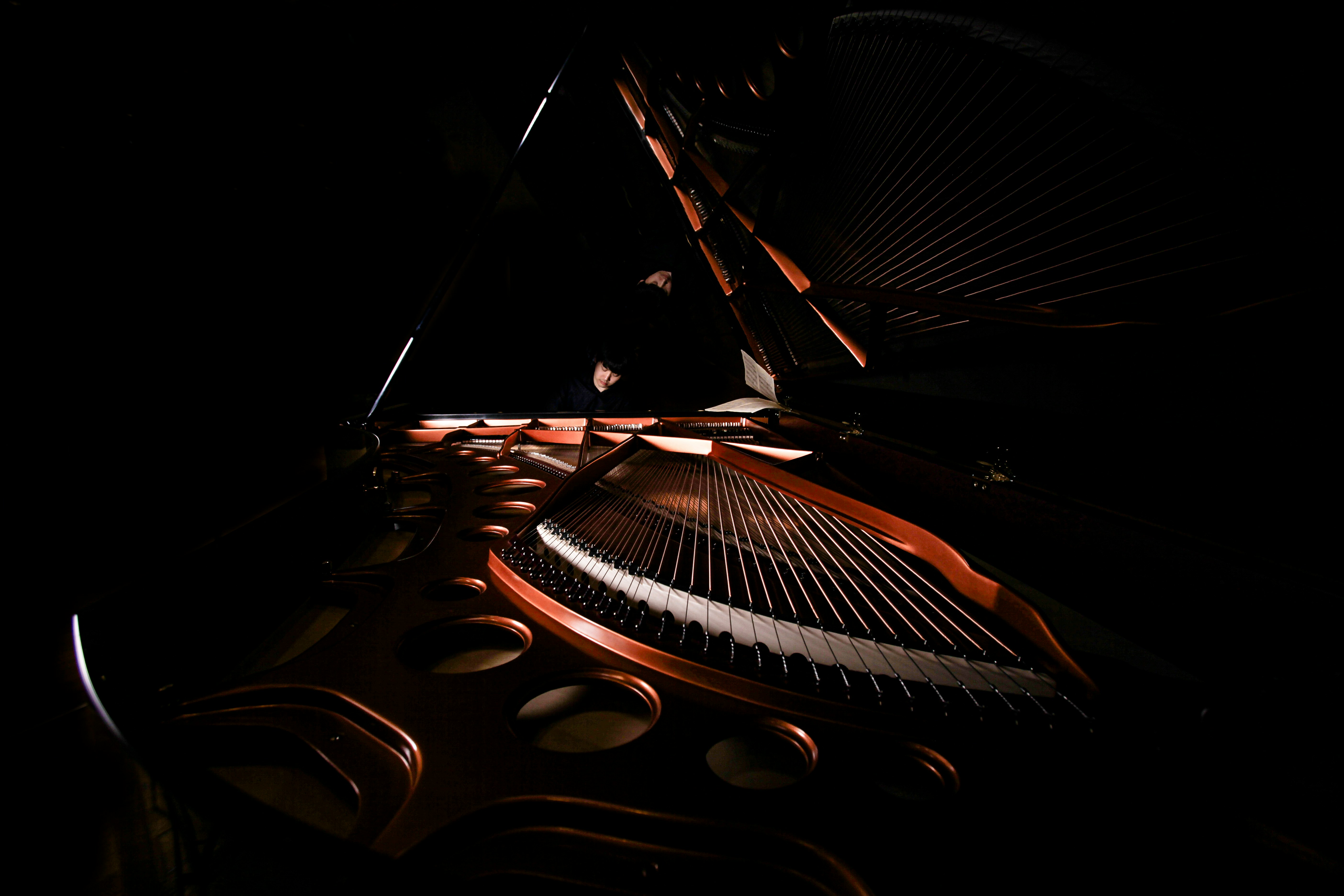 A pianist seen through the strings of a grand piano — AYA New Artist Members, Edition 8