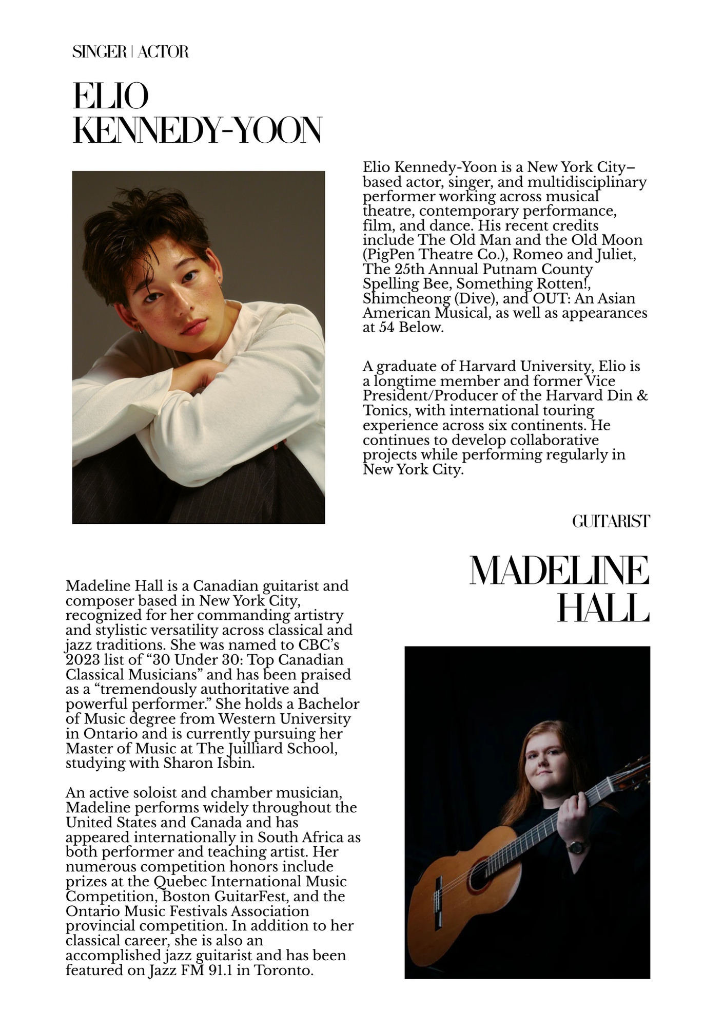 From Classical to Jazz concert program: Elio Kennedy-Yoon and Madeline Hall