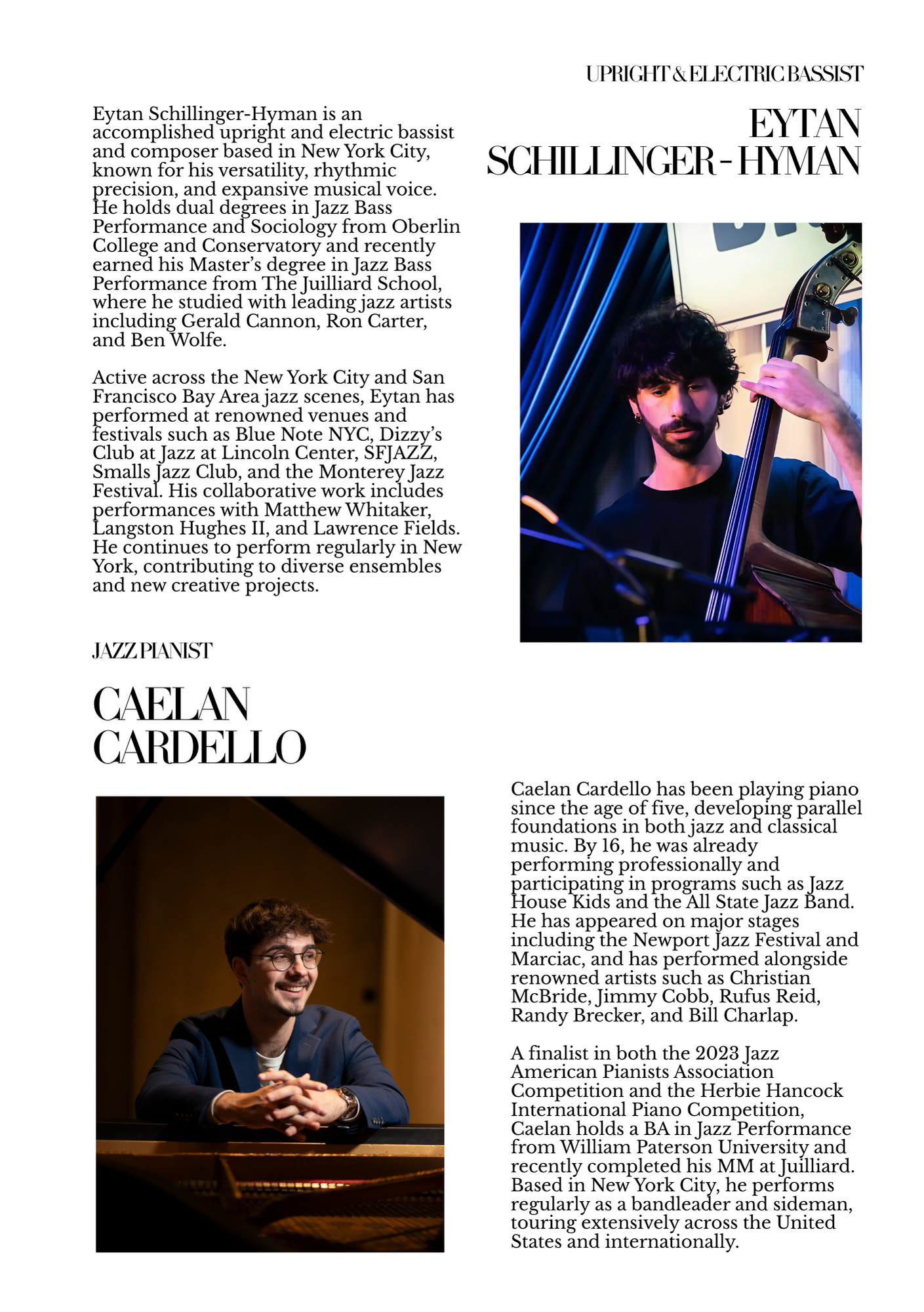 From Classical to Jazz concert program: Eytan Schillinger-Hyman and Caelan Cardello